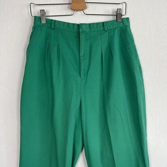 H.W Straight Leg Womens Green Vintage 70s Pleated Trouser Pants Size 14 - Picture 8 of 10